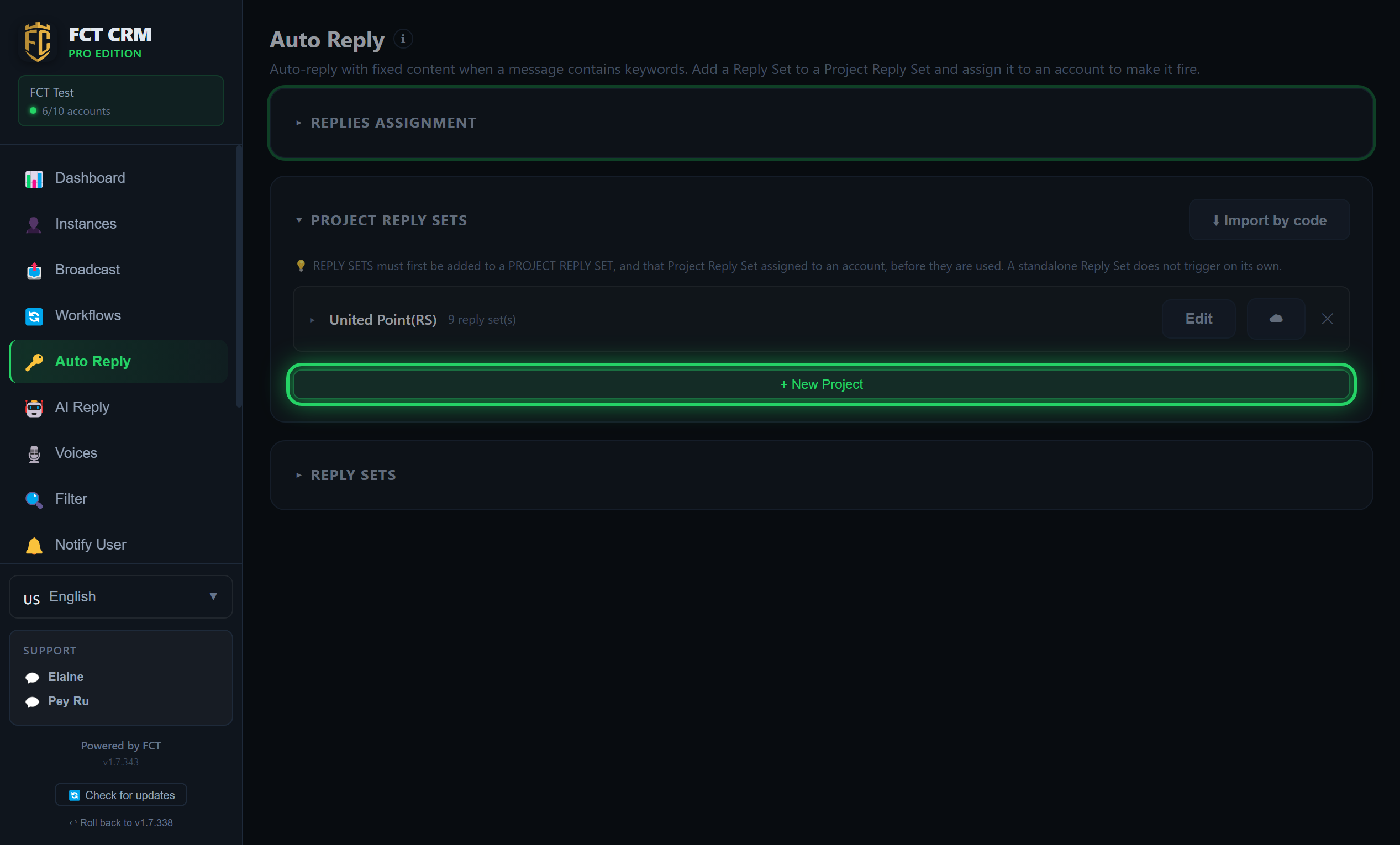 Project reply sets