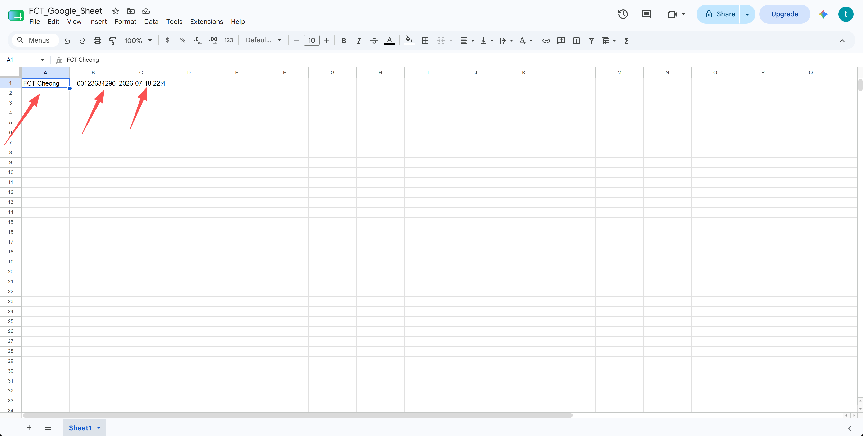 A lead row appended to the sheet