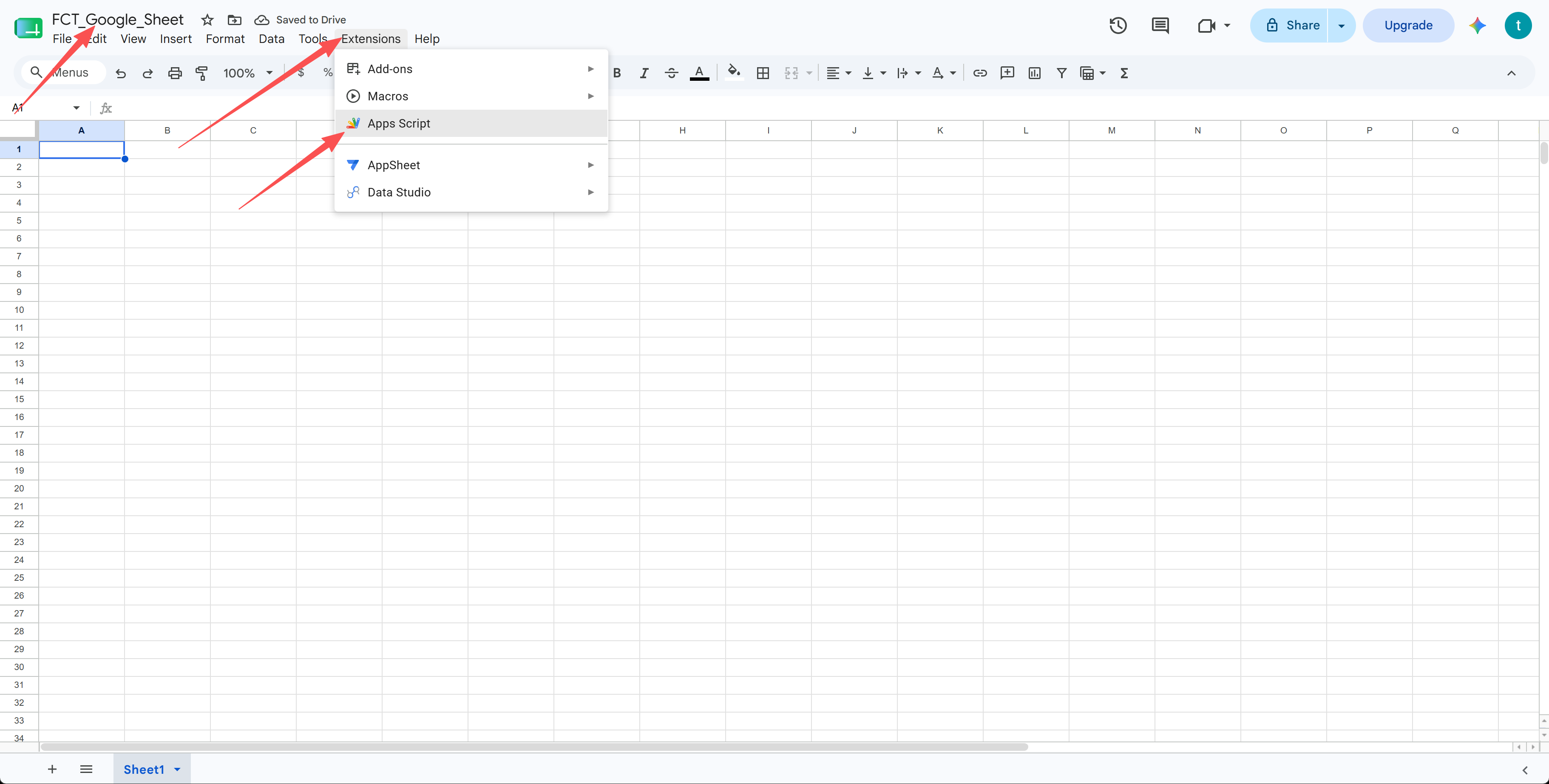 Extensions → Apps Script