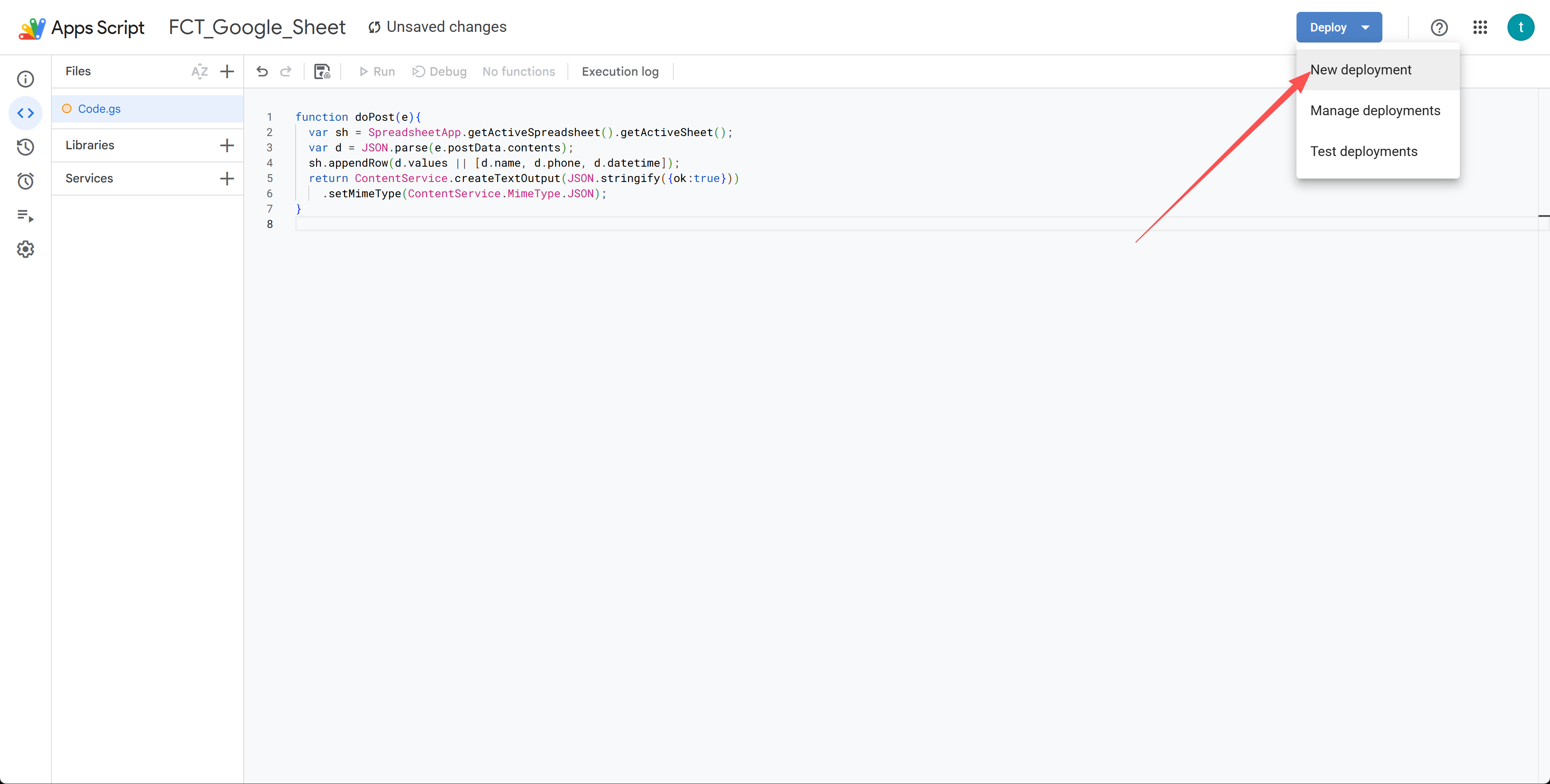 Deploy → New deployment