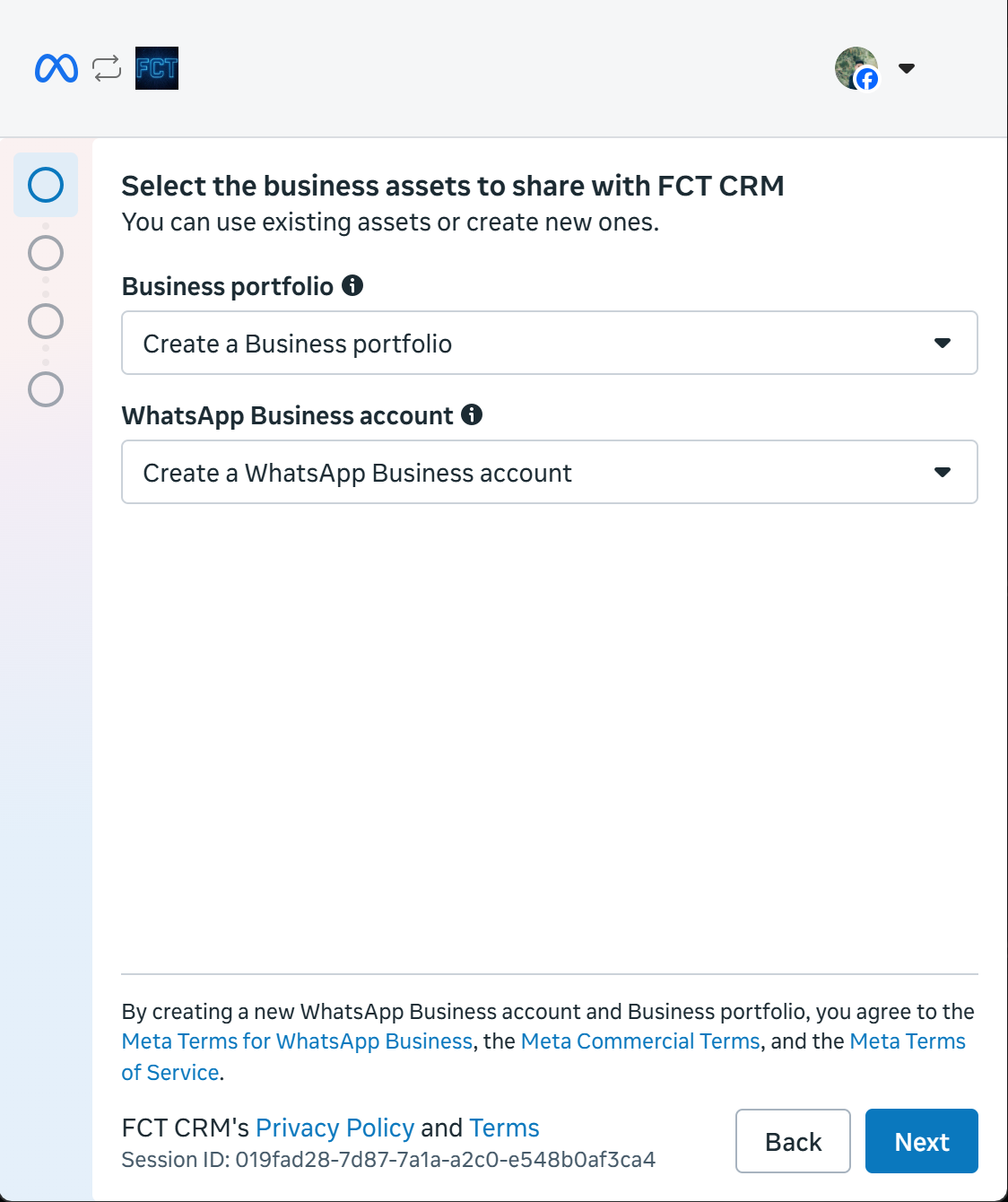Confirm creating a new Business and WhatsApp account