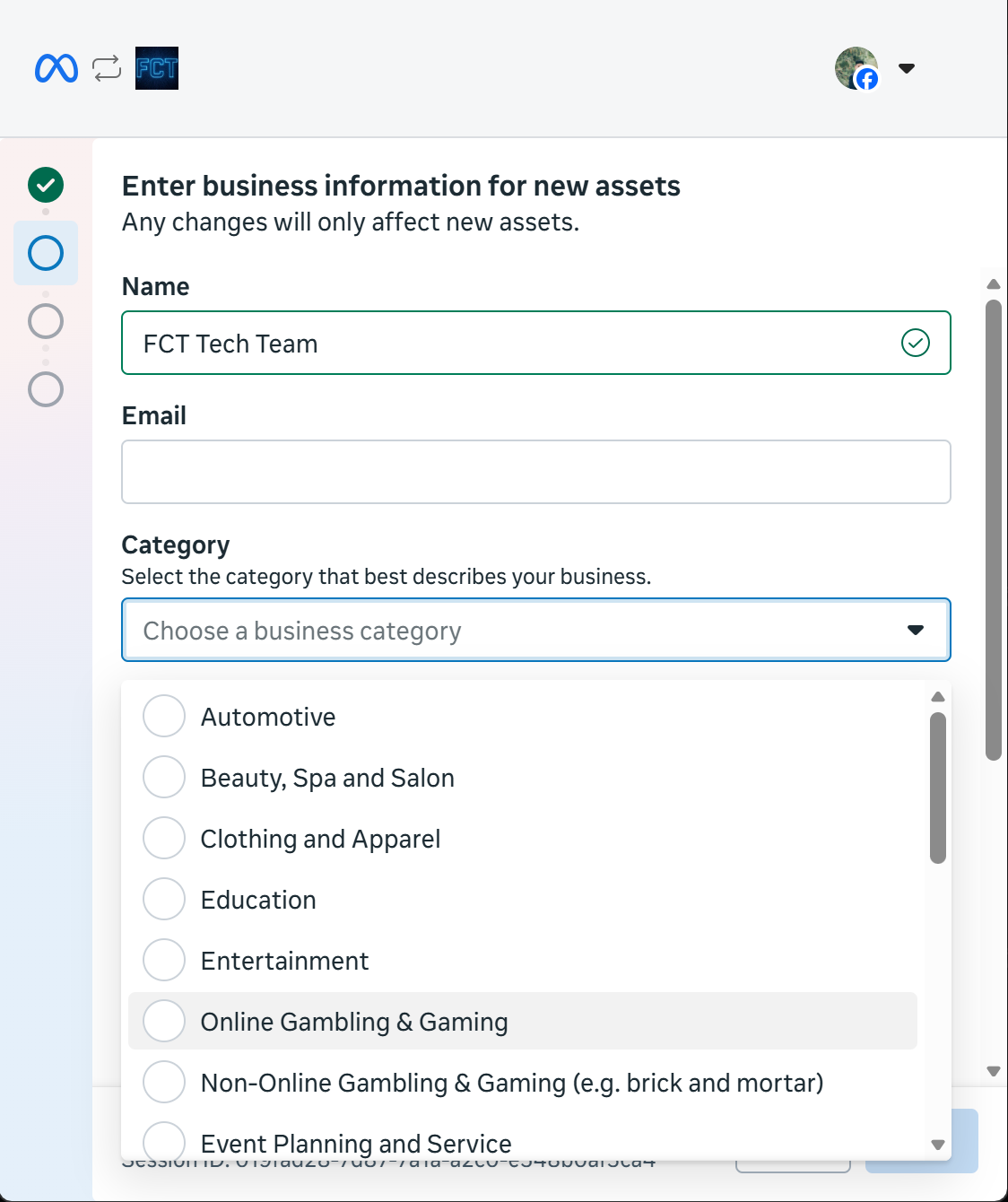 Industry category dropdown (avoid the sensitive categories)