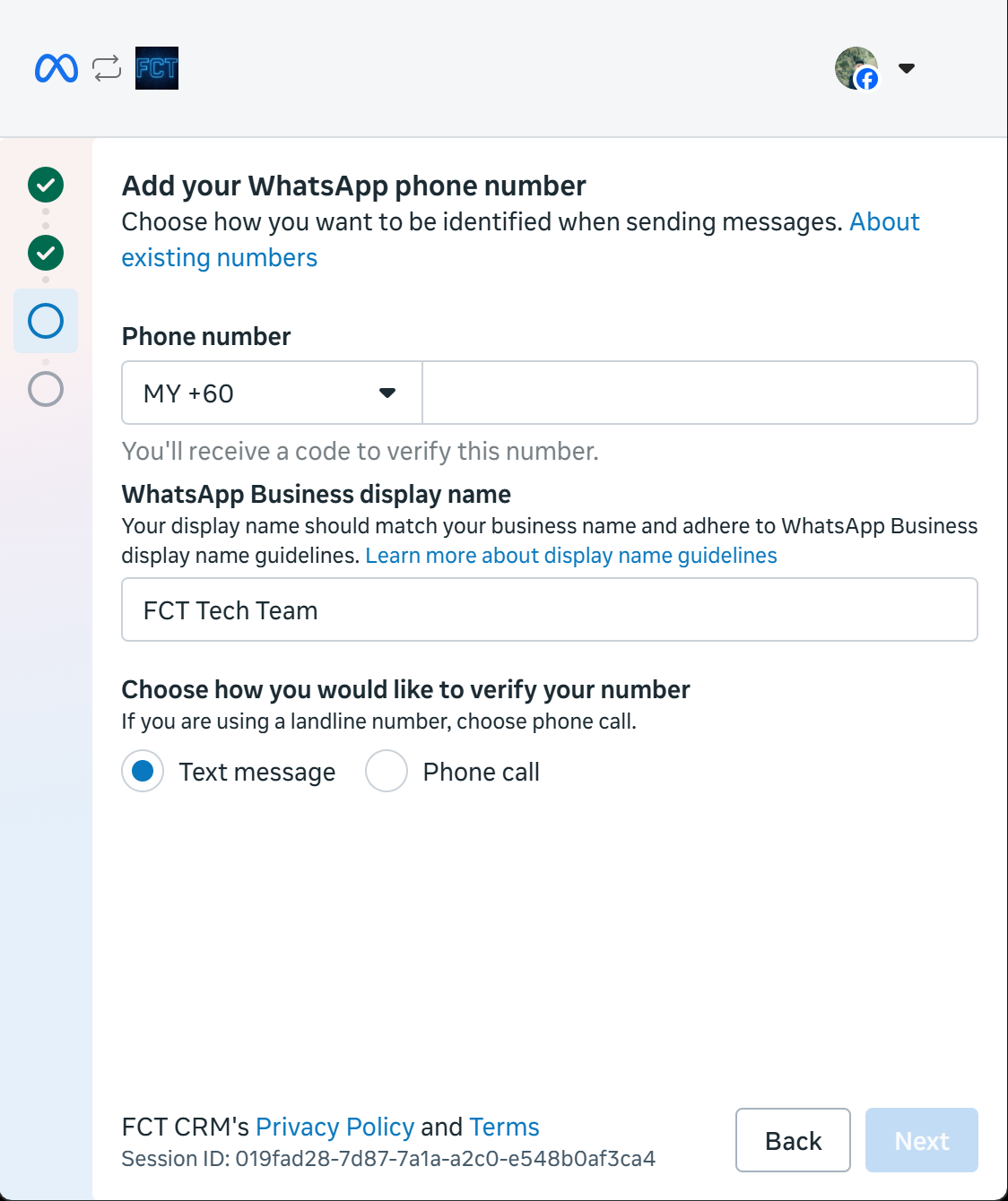 Add the phone number and display name