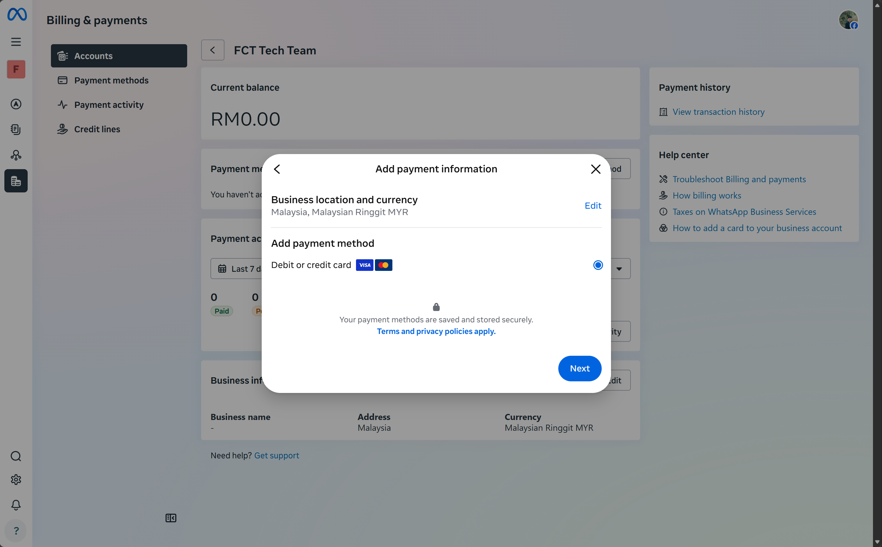 Choose the payment method